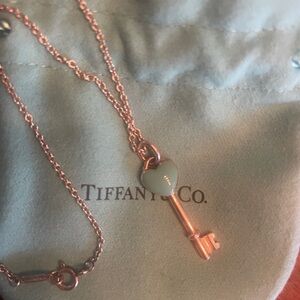 Tiffany & Co. Sterling Silver Key Necklace with Blue Heart with Tiffany pouch